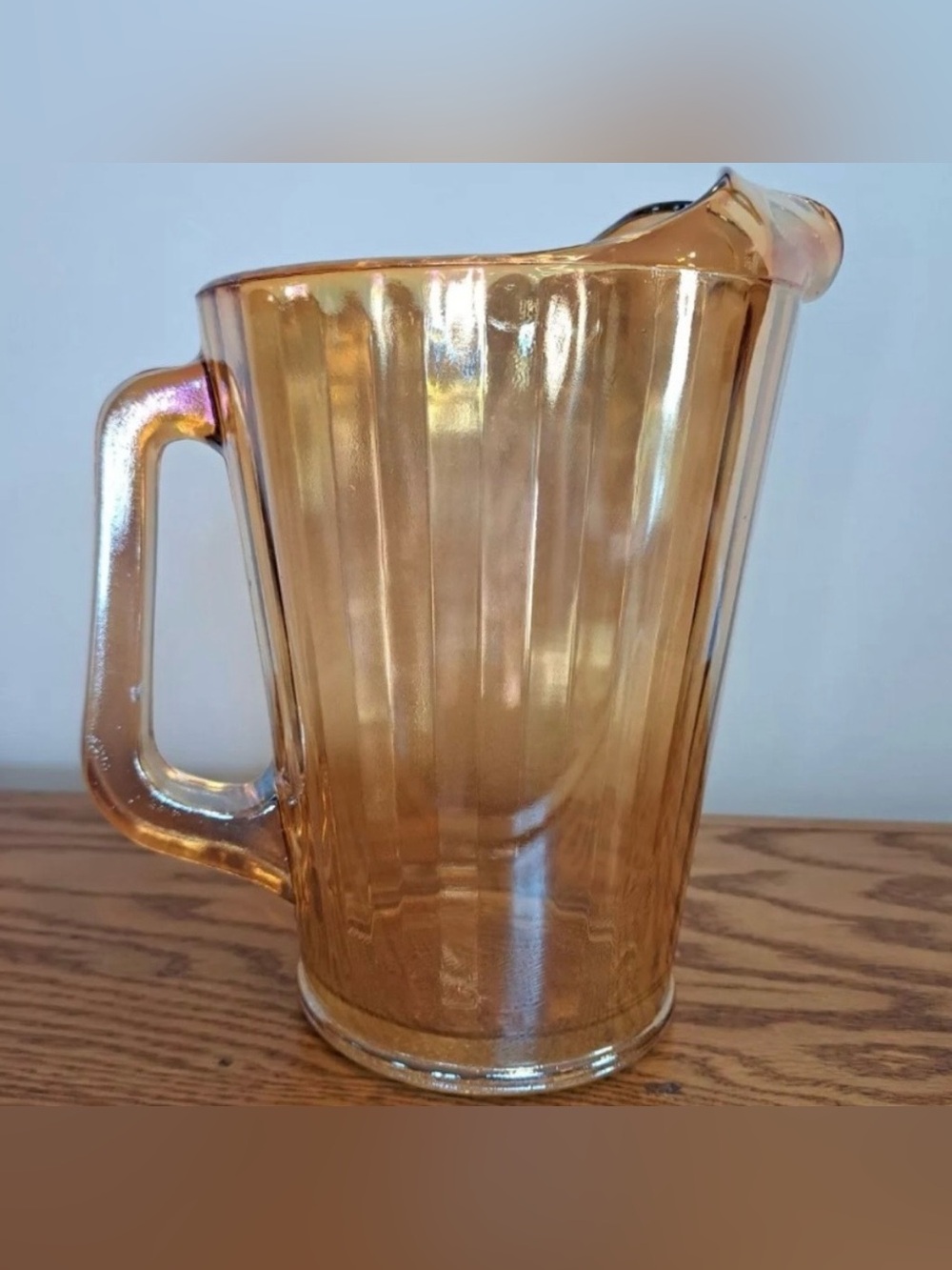 Vintage Collectible Amber Iridescent Glass Pitcher Jeannette Glass